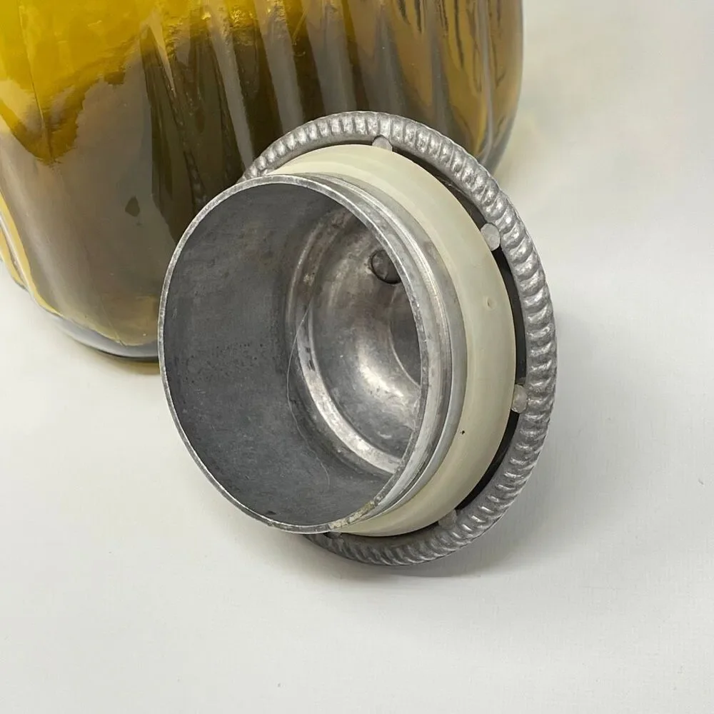Vintage Artland Amber Glass Ribbed Apothecary Canister Pewter Lid 9.5”